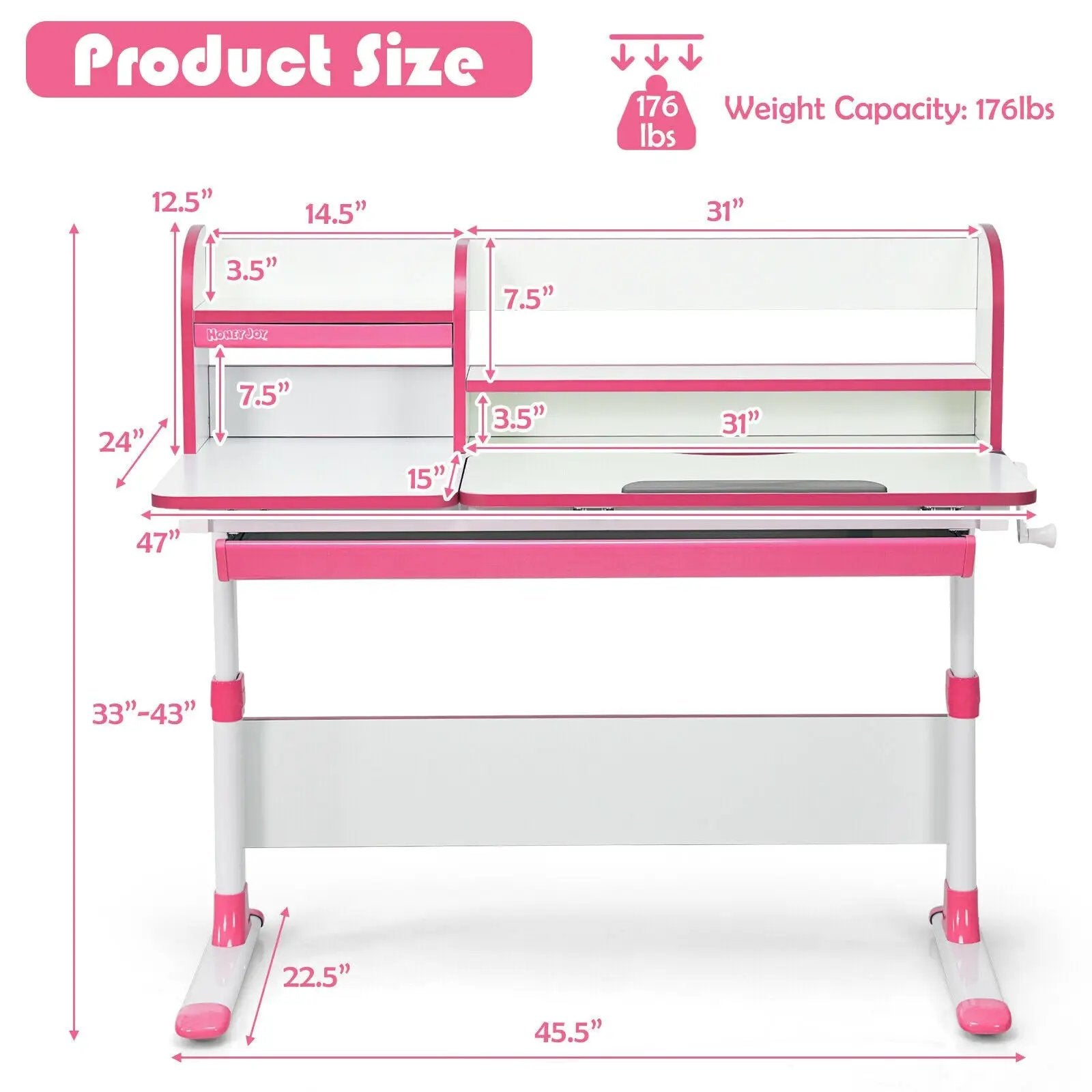 Adjustable Height Study Desk with Drawer and Tilted Desktop for School and Home by DirectDeals