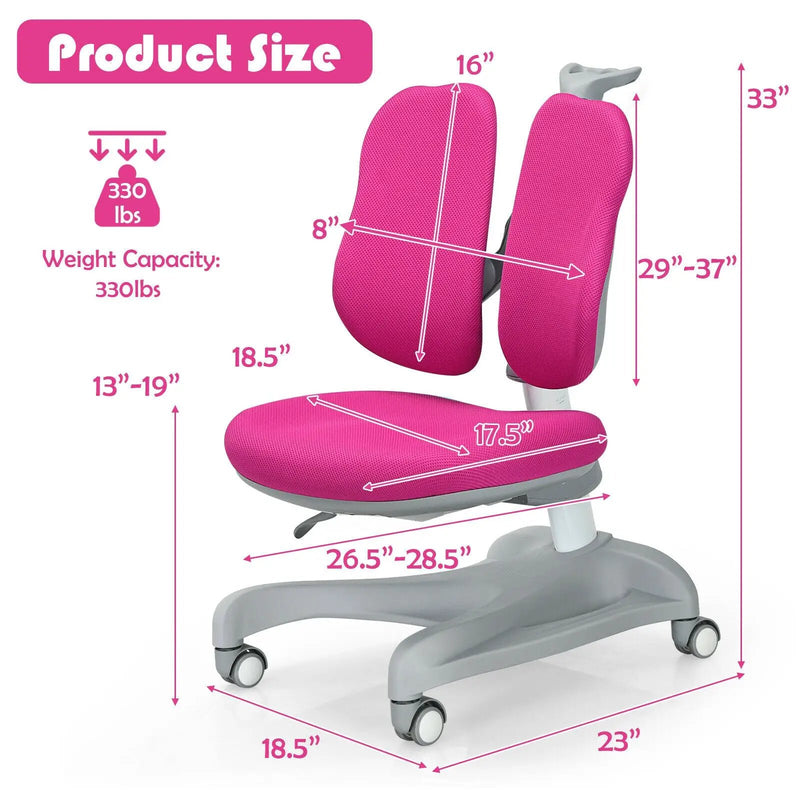 Adjustable Height Student Chair with Sit-Brake Casters and Lumbar Support for Home and School by DirectDeals