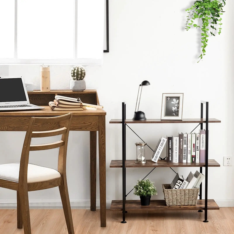 3/5 Tiers Industrial Bookcase with Metal Frame for Home Office-3 by DirectDeals
