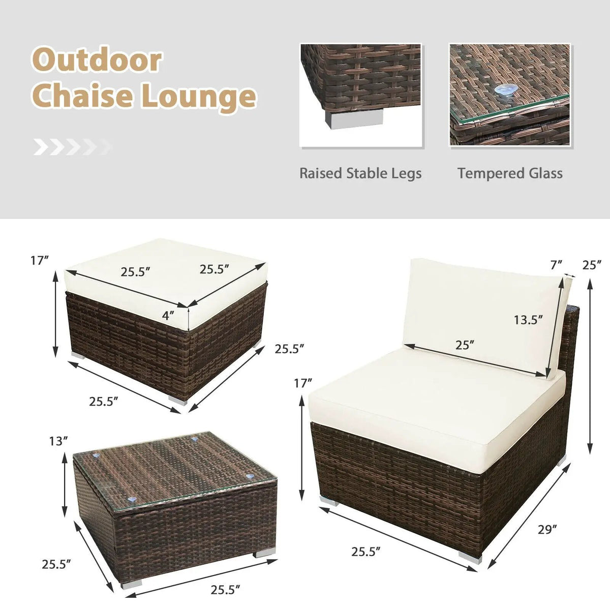 5 Pieces Patio Rattan Furniture Set with Cushioned Armless Sofa, photo 13 of 24