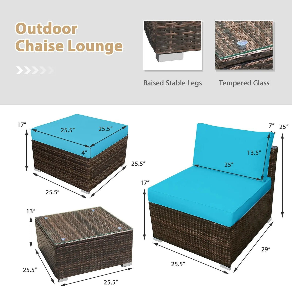 5 Pieces Patio Rattan Furniture Set with Cushioned Armless Sofa, photo 15 of 24