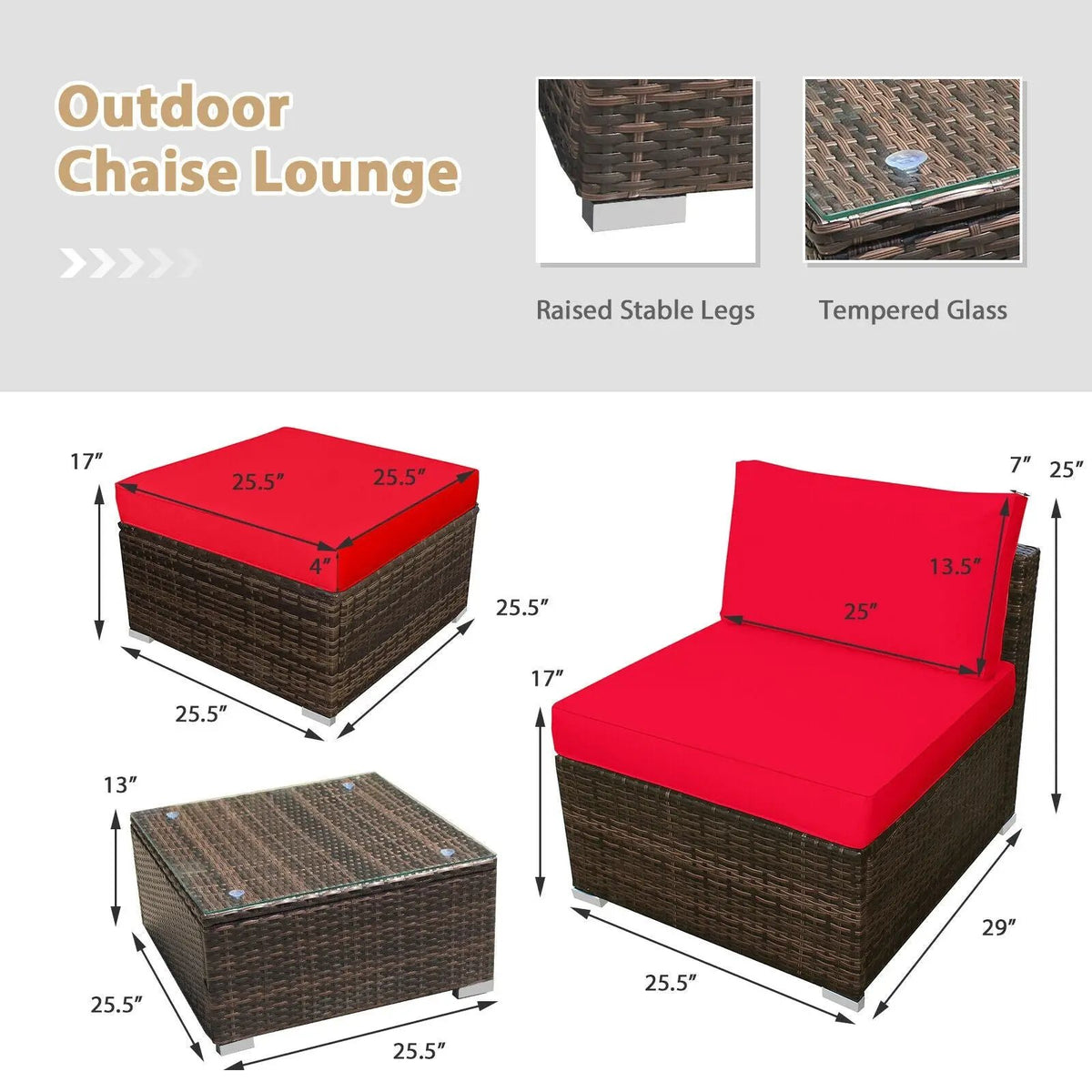 5 Pieces Patio Rattan Furniture Set with Cushioned Armless Sofa, photo 14 of 24