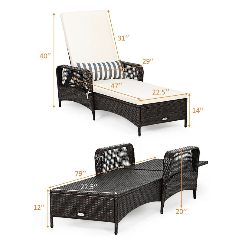 Outdoor Patio Wicker Chaise Lounge Chair with Adjustable Backrest and Pillow by DirectDeals