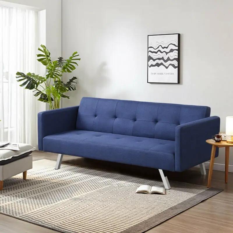 3 Seat Convertible Linen Fabric Futon Sofa with USB and Power Strip, photo 15 of 16