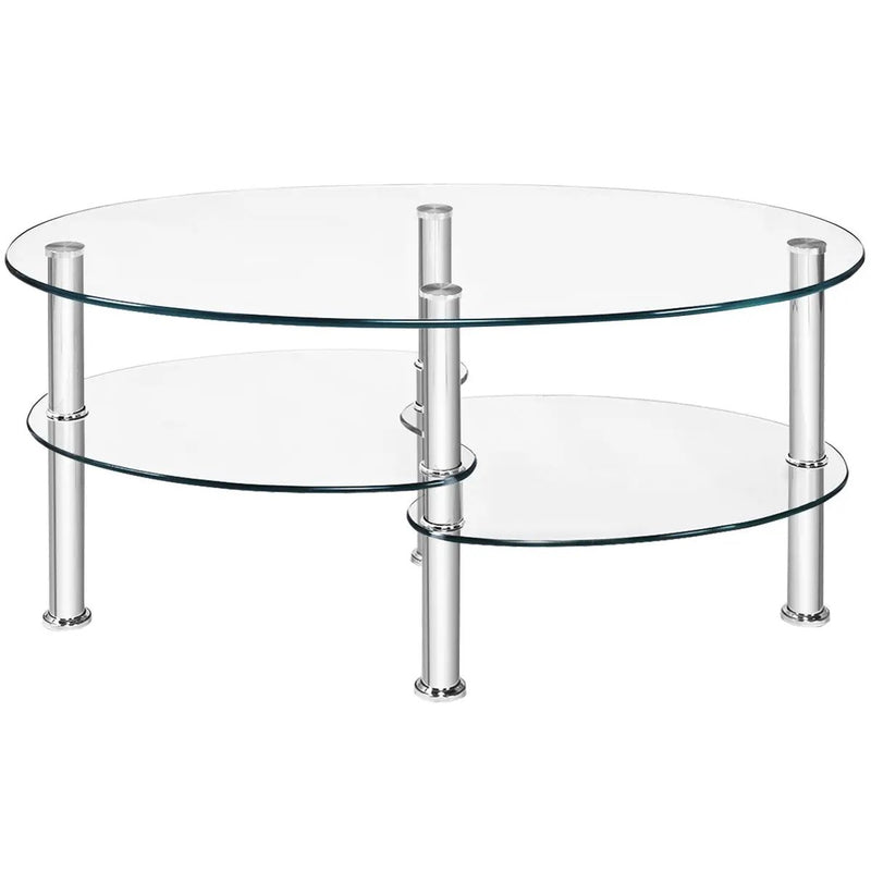 Tempered Glass Oval Side Coffee Table by DirectDeals