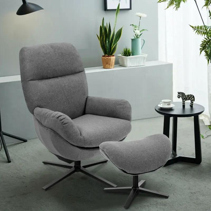 Upholstered Swivel Lounge Chair with Ottoman and Rocking Footstool by DirectDeals