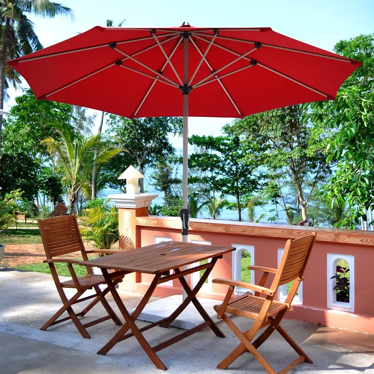 9 Feet Patio Outdoor Market Umbrella with Aluminum Pole without Weight Base, photo 13 of 17