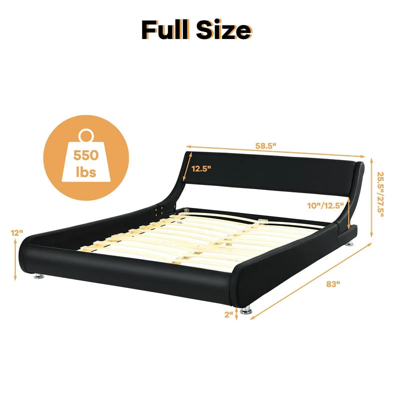 Full Size Faux Leather Upholstered Platform Bed Adjustable Headboard-Black by DirectDeals