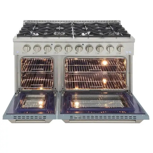 Kucht 48" Gas Range in Stainless Steel with Light Blue Oven Doors, KNG481-LB by Farmhouse Kitchen and Bath