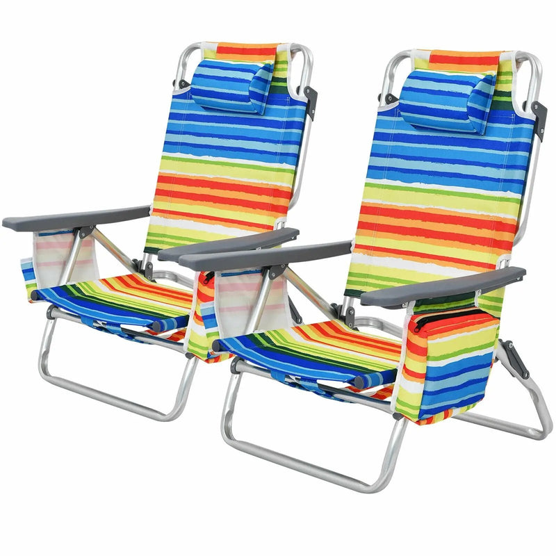 2 Pieces Folding Backpack Beach Chair with Pillow-Pink by DirectDeals