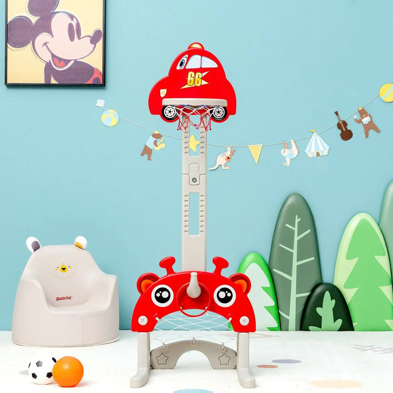 3-in-1 Basketball Hoop for Kids Adjustable Height Playset with Balls-Red by DirectDeals