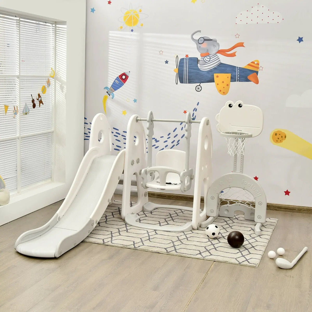 6 in 1 Toddler Slide and Swing Set with Ball Games, photo 5 of 9