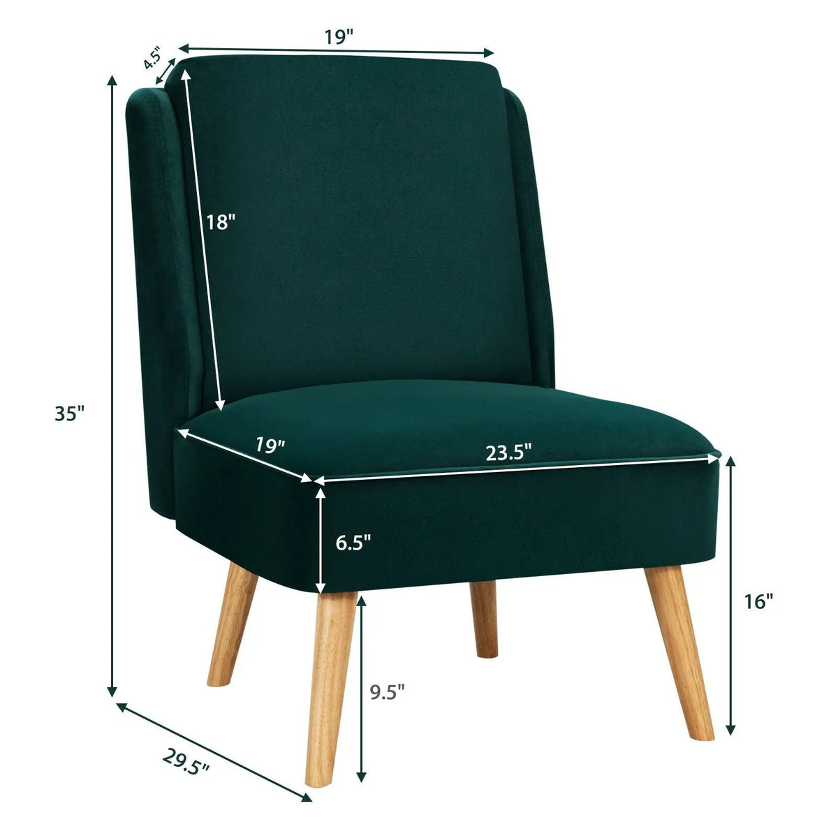 Velvet Accent Armless Side Chair with Rubber Wood Legs for Bedroom, photo 10 of 24