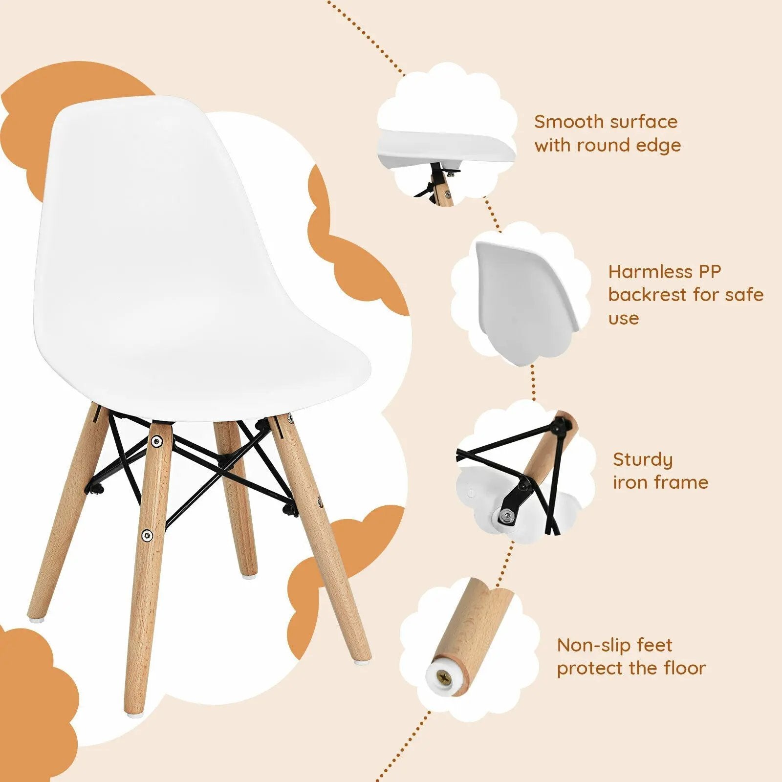4 PCS Children Chair Set Medieval Style Dining Chairs with Wood Legs by DirectDeals
