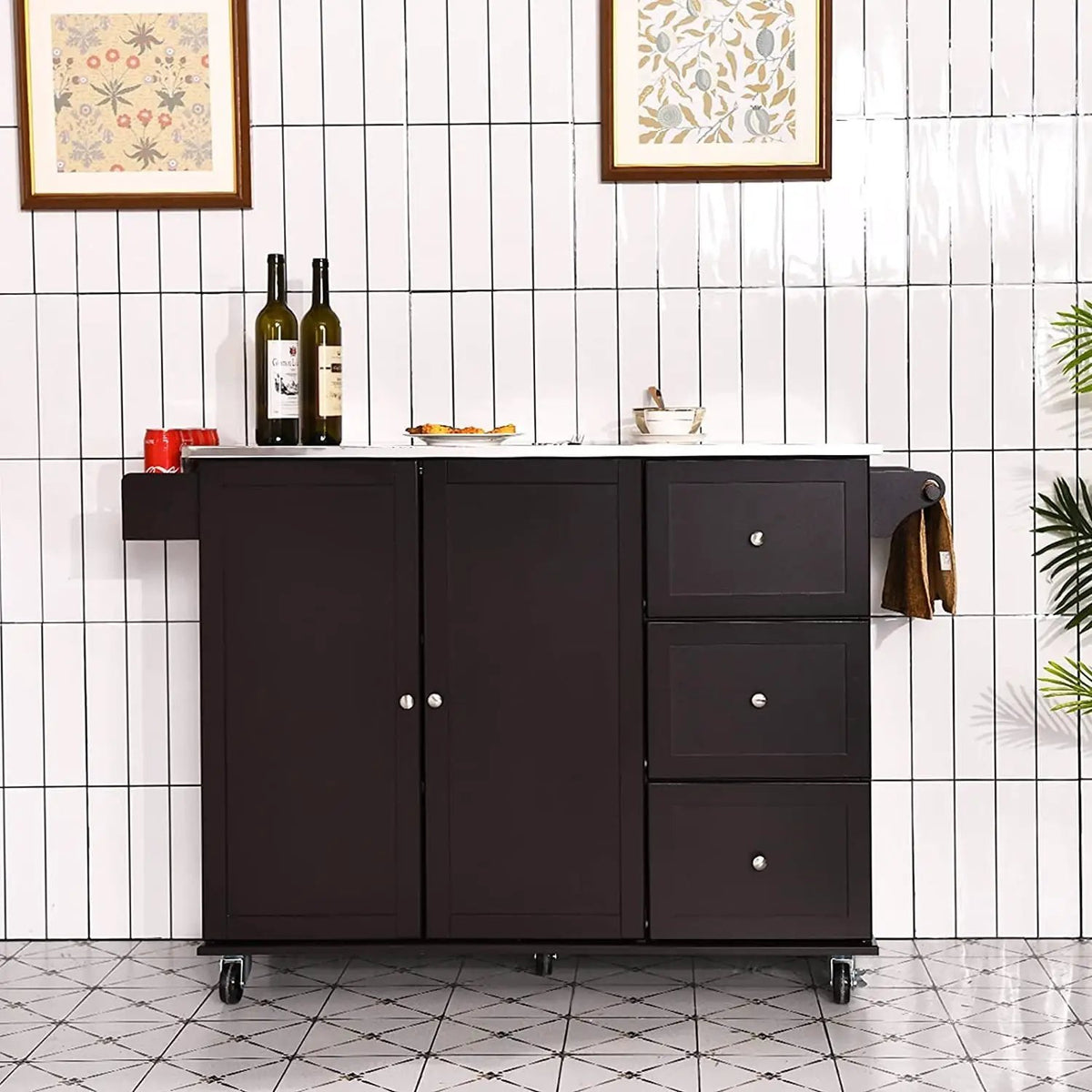 Kitchen Island 2-Door Storage Cabinet with Drawers and Stainless Steel Top, photo 2 of 24