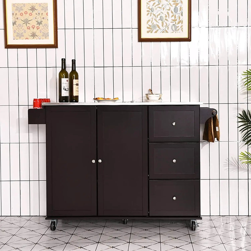 Kitchen Island 2-Door Storage Cabinet with Drawers and Stainless Steel Top by DirectDeals