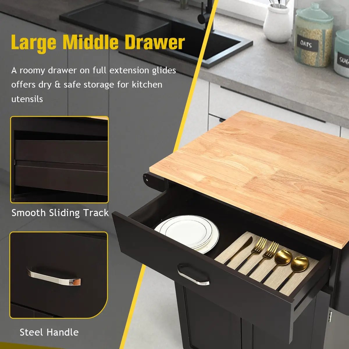 Utility Rolling Storage Cabinet Kitchen Island Cart with Spice Rack, photo 13 of 16