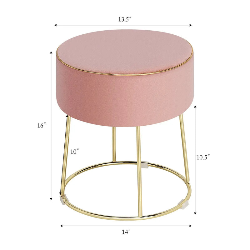 Round Velvet Footrest Stool Ottoman with Non-Slip Foot Pads for Bedside by DirectDeals