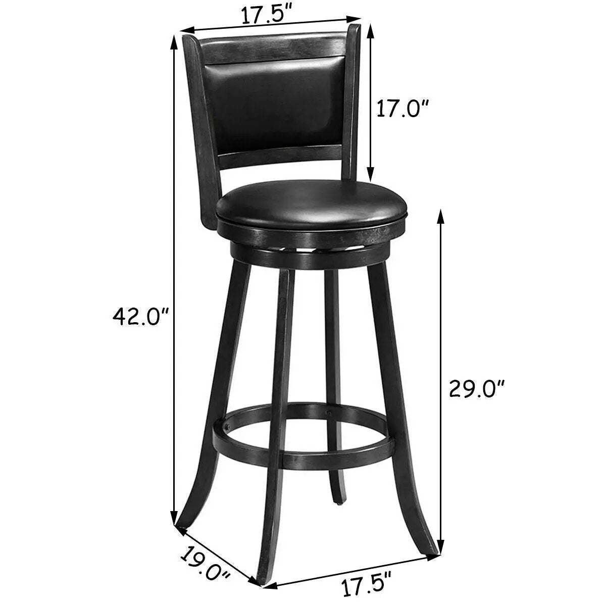 Set of 2 29 Inch Swivel Bar Height Stool Wood Dining Chair Barstool, photo 4 of 10