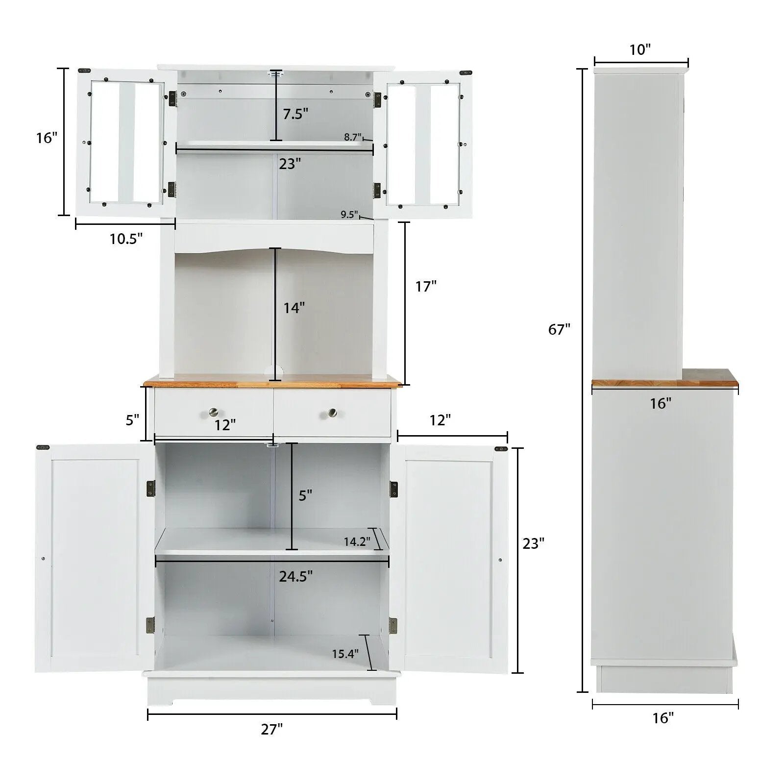 Kitchen Pantry Cabinet with Wood Top and Hutch-White by DirectDeals