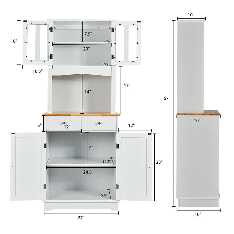Kitchen Pantry Cabinet with Wood Top and Hutch-White by DirectDeals