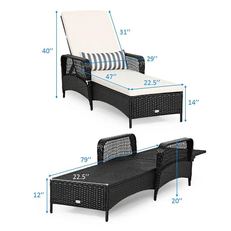 Patio Wicker Chaise Lounge Chair with Pillow and Adjustable Backrest with Cushion-Black by DirectDeals