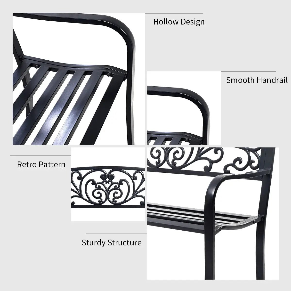 50 Inch Patio Park Steel Frame Cast Iron Backrest Bench Porch Chair by DirectDeals