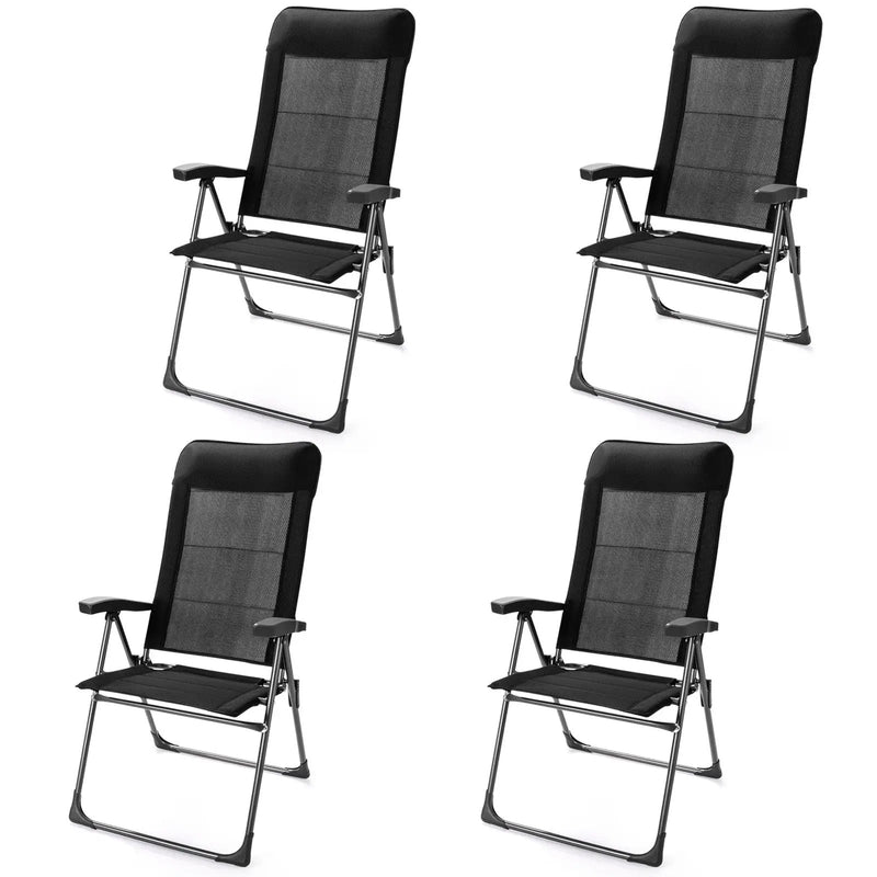 2 Pcs Portable Patio Folding Dining Chairs with Headrest Adjust for Camping -Black by DirectDeals