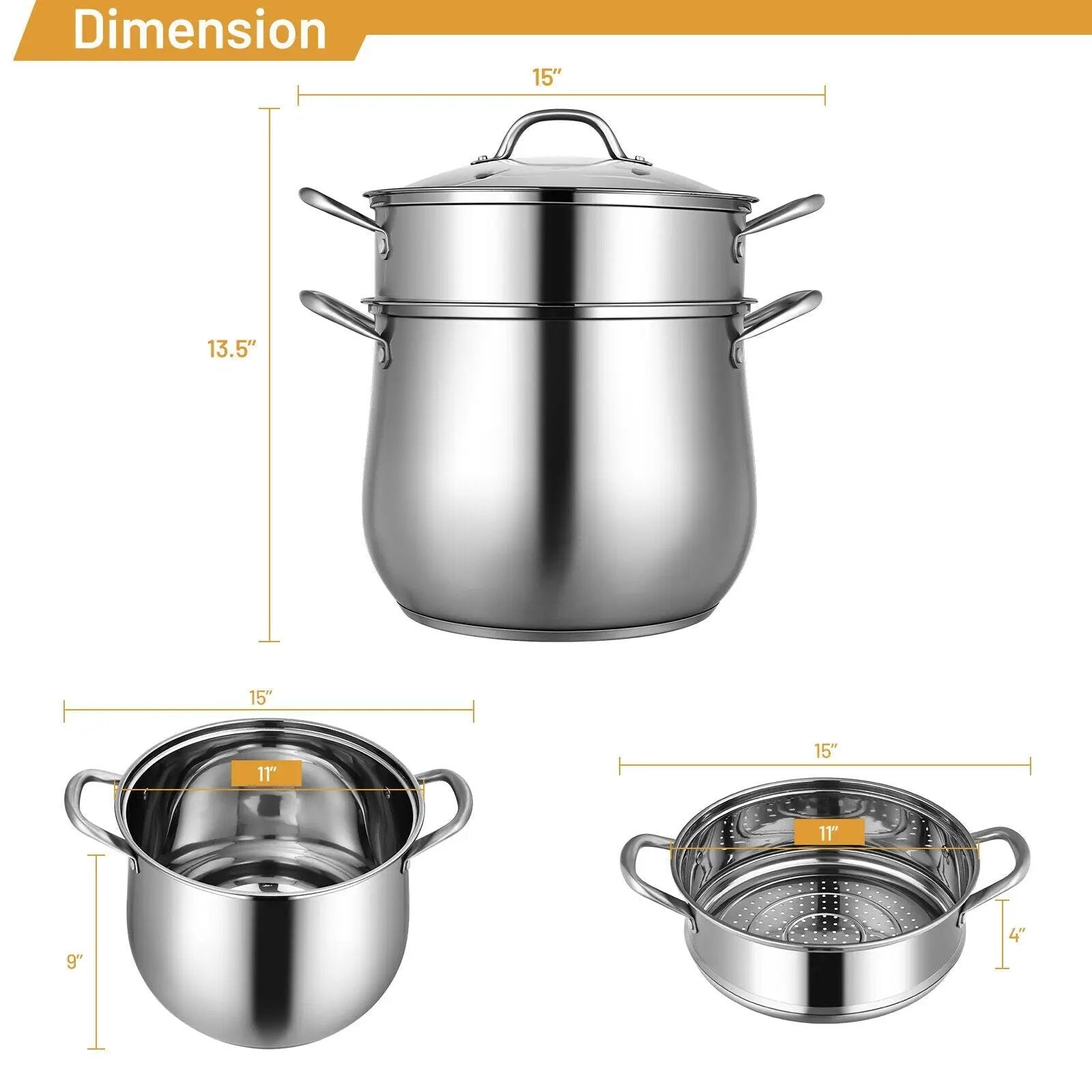 2-Tier Steamer Pot Saucepot Stainless Steel with Tempered Glass Lid by DirectDeals