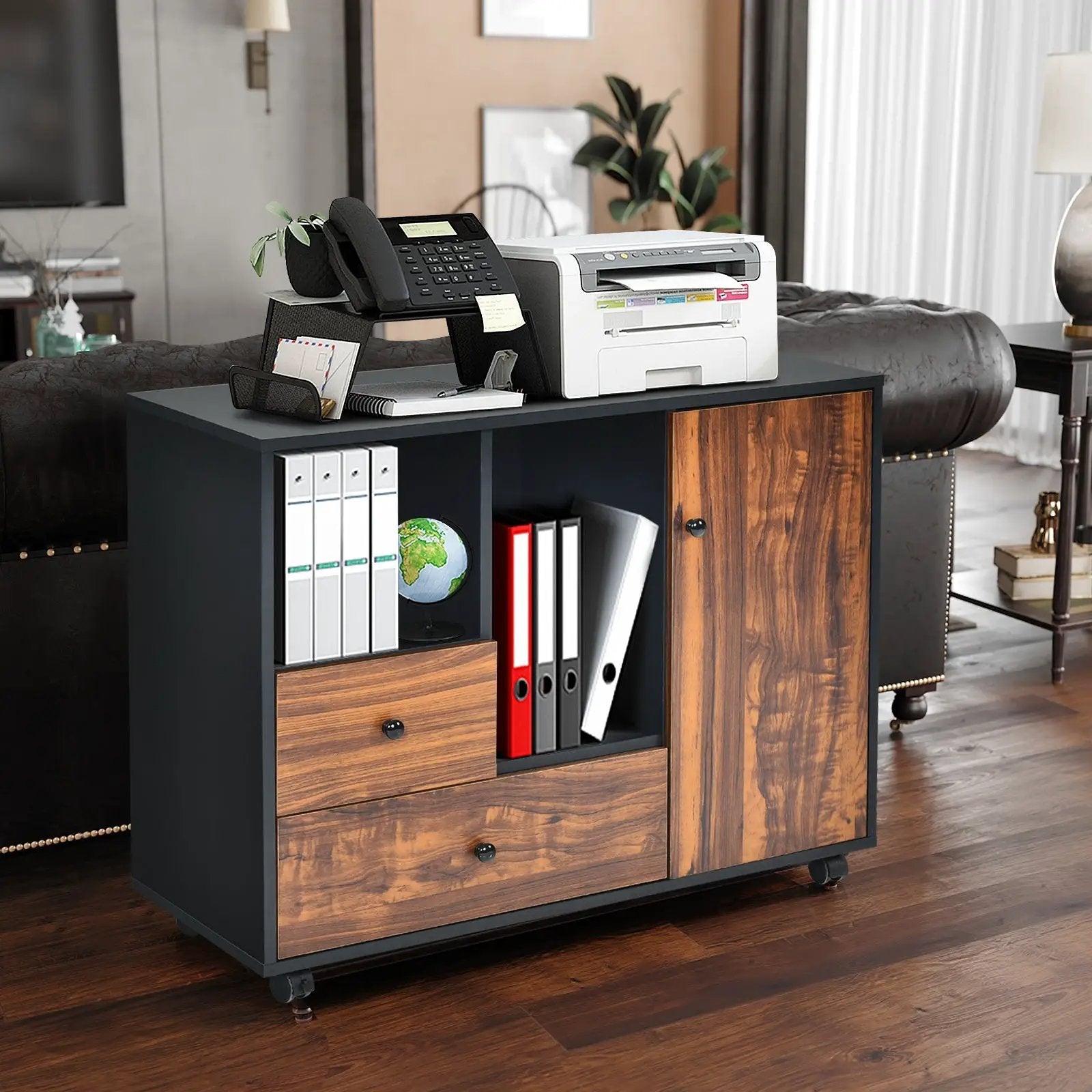 Mobile Filing Cabinet 2 Drawers with Open Shelves for Home and Office by DirectDeals