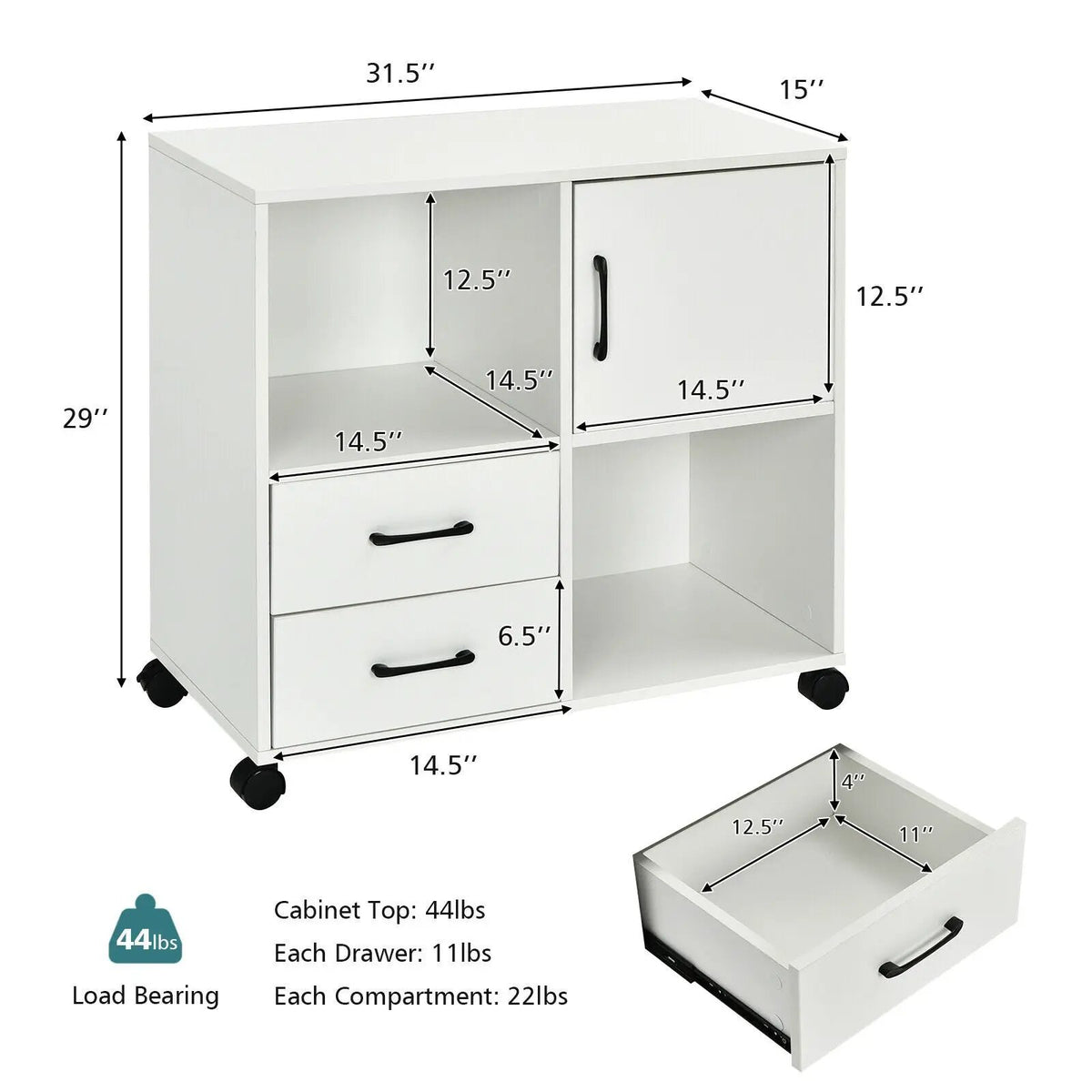 Mobile File Cabinet with Lateral Printer Stand and Storage Shelves, photo 10 of 16