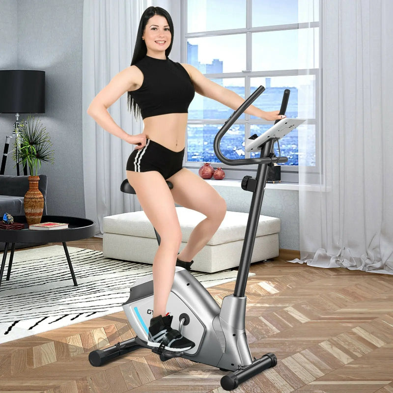 Magnetic Stationary Upright Exercise Bike with LCD Monitor and Pulse Sensor by DirectDeals