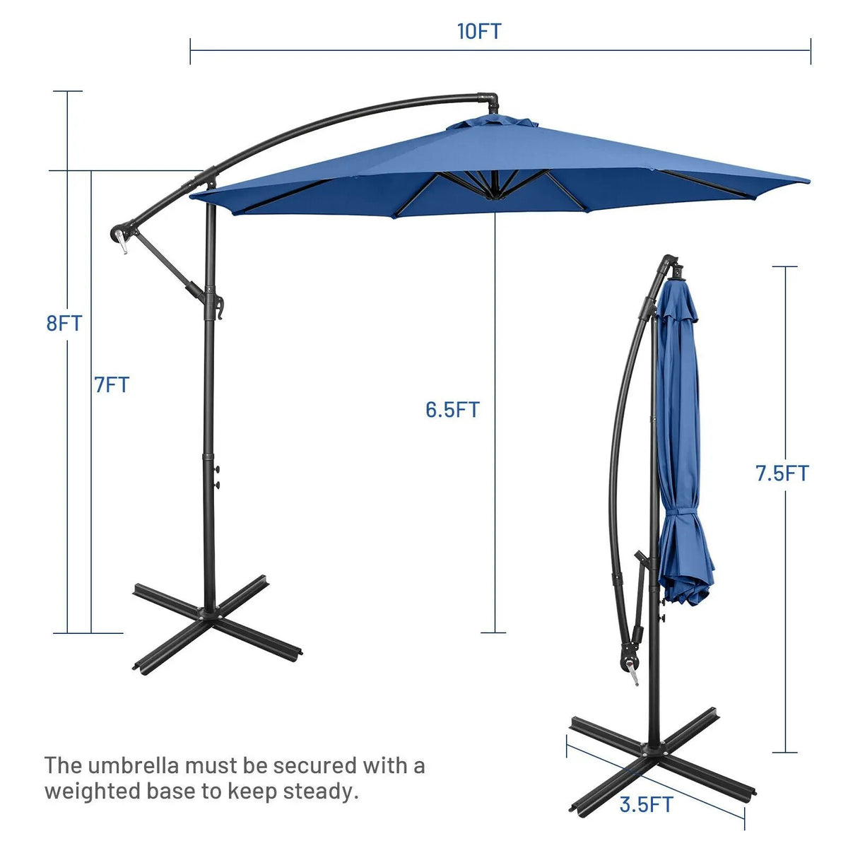10 Feet Offset Umbrella with 8 Ribs Cantilever and Cross Base, photo 4 of 12