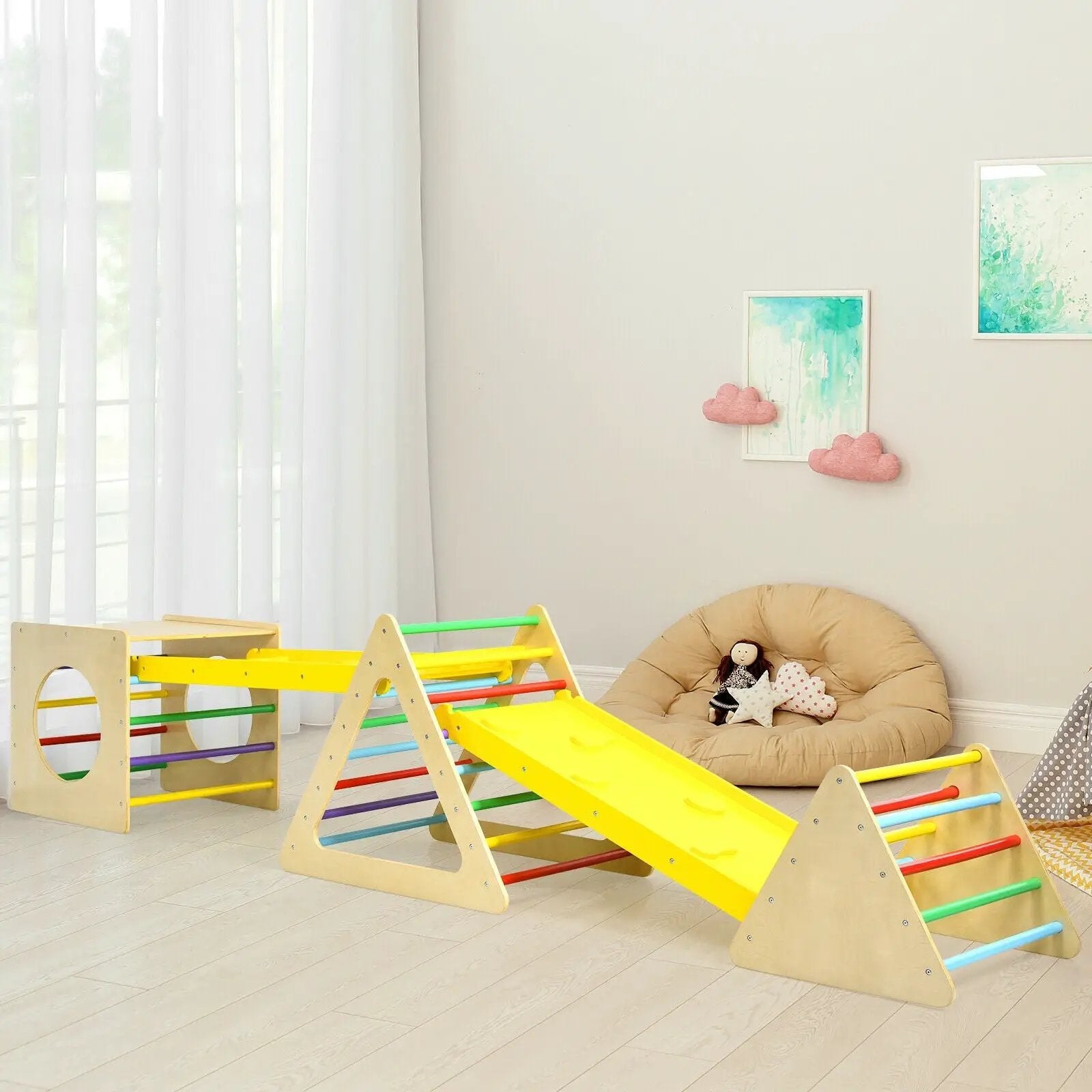 5 in 1 Kids Triangle Climber Play Gym Set with 2 Ramps by DirectDeals
