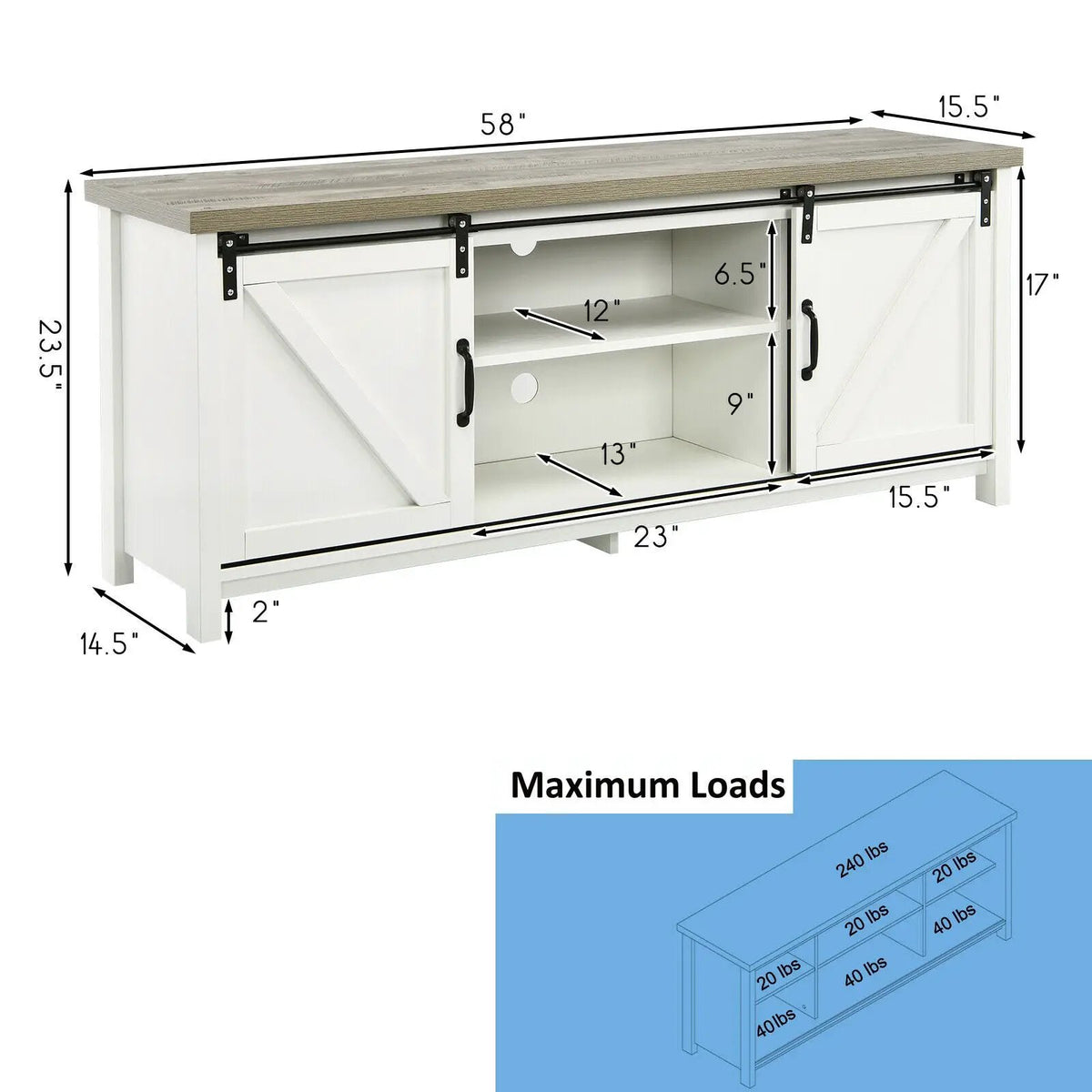 TV Stand Media Center Console Cabinet with Sliding Barn Door, photo 20 of 32