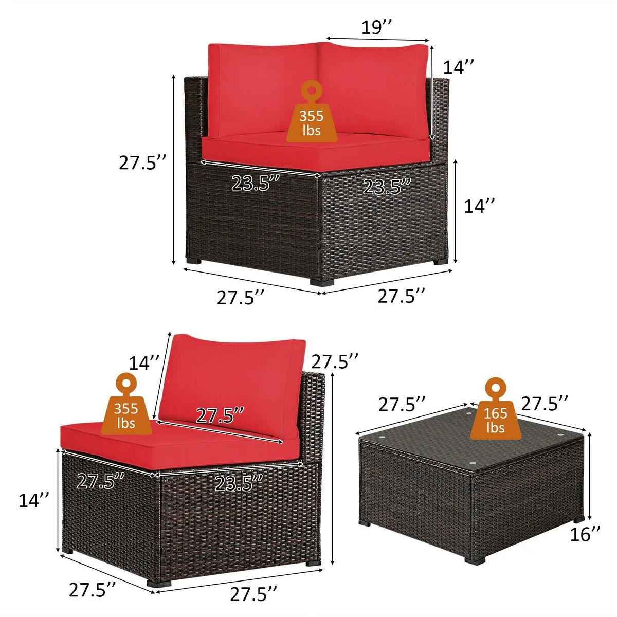 6 Pieces Patio Furniture Sofa Set with Cushions for Outdoor, photo 20 of 40