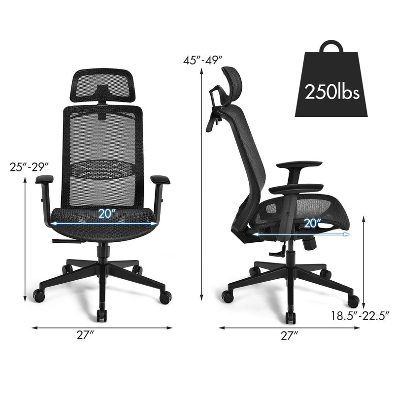 Height Adjustable Ergonomic High Back Mesh Office Chair with Hange by DirectDeals