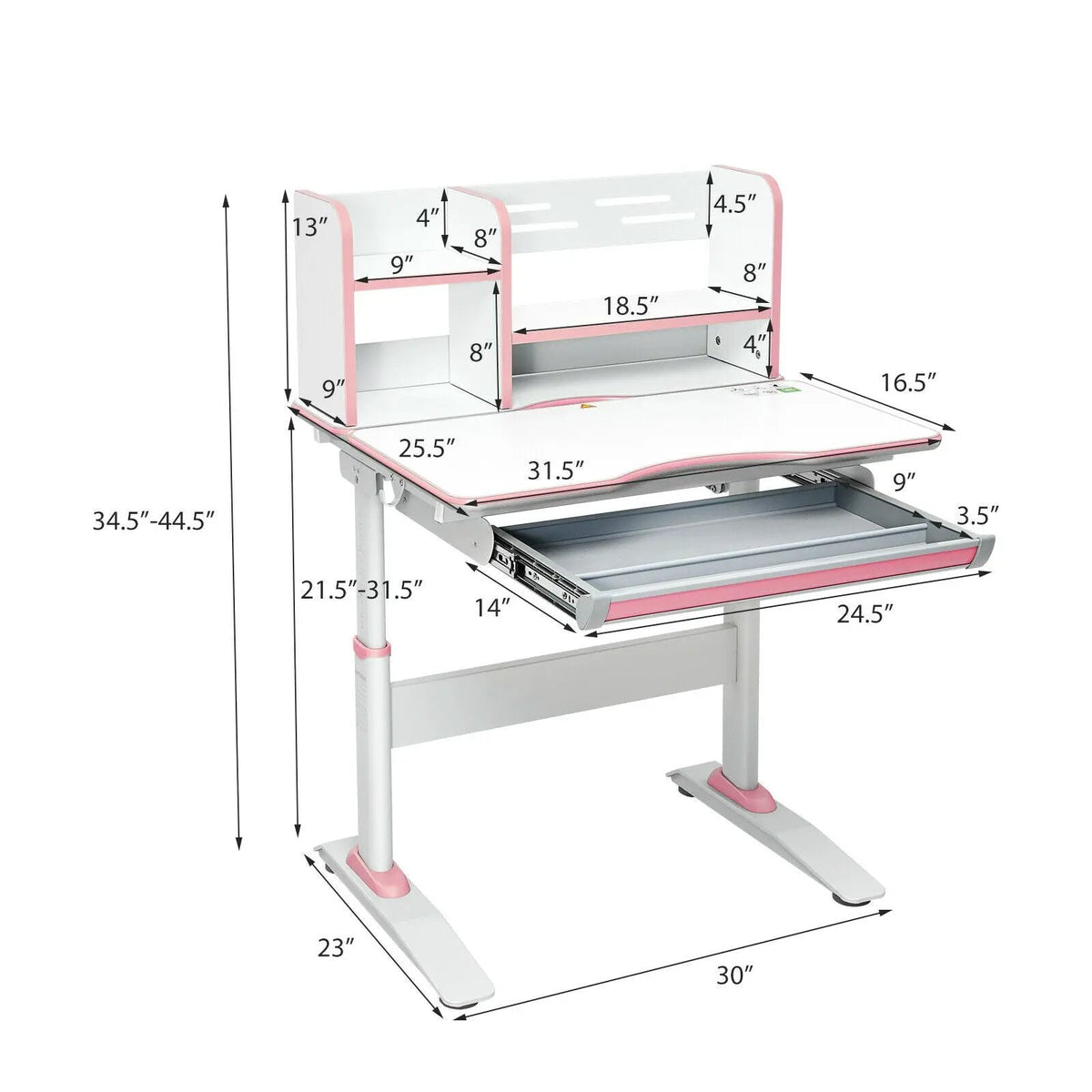 Kids Multifunctional Writing Desk with Tilt Desktop and Book Shelf, photo 9 of 16