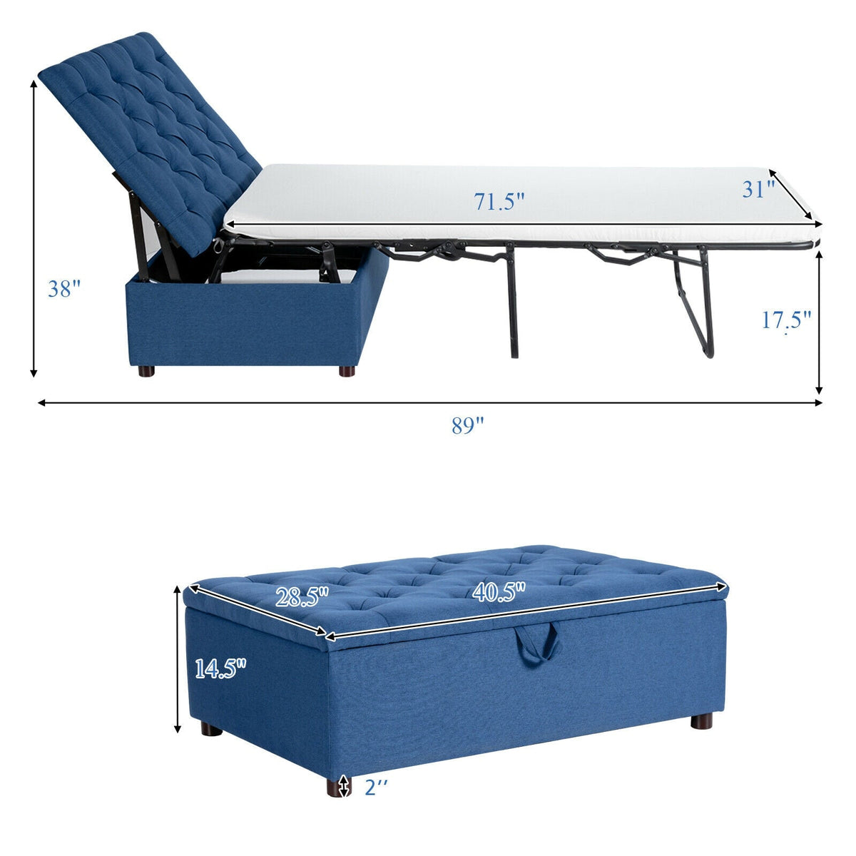 Folding Ottoman Sleeper Bed with Mattress for Guest Bed and Office Nap, photo 4 of 10