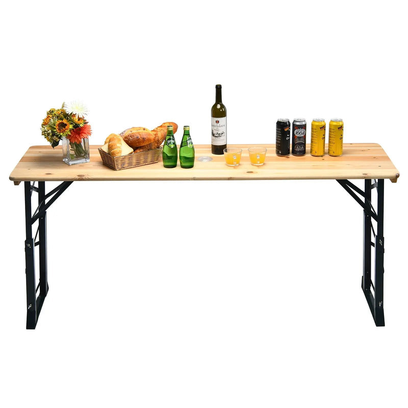 66.5 Inch Outdoor Wood Folding Picnic Table with Adjustable Heights by DirectDeals