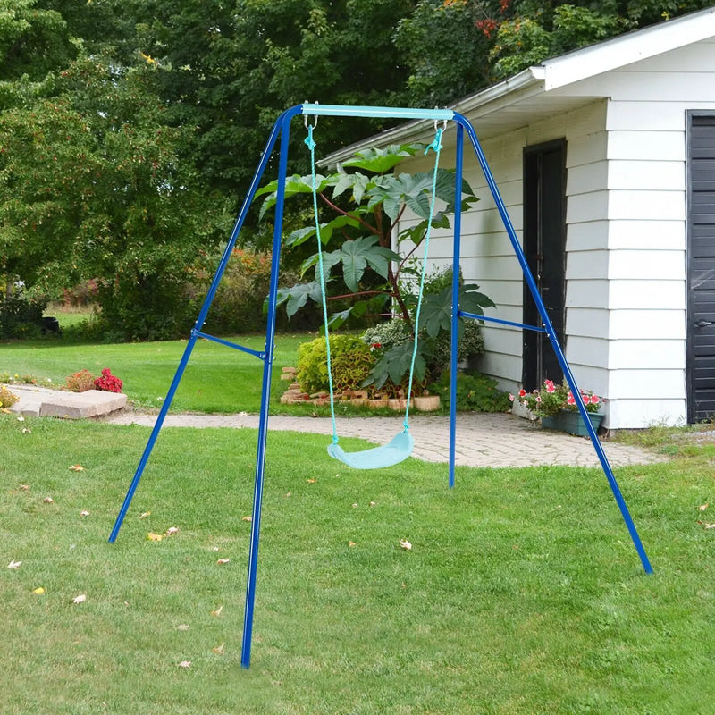 Outdoor Kids Swing Set with Heavy-Duty Metal A-Frame and Ground Stakes by DirectDeals
