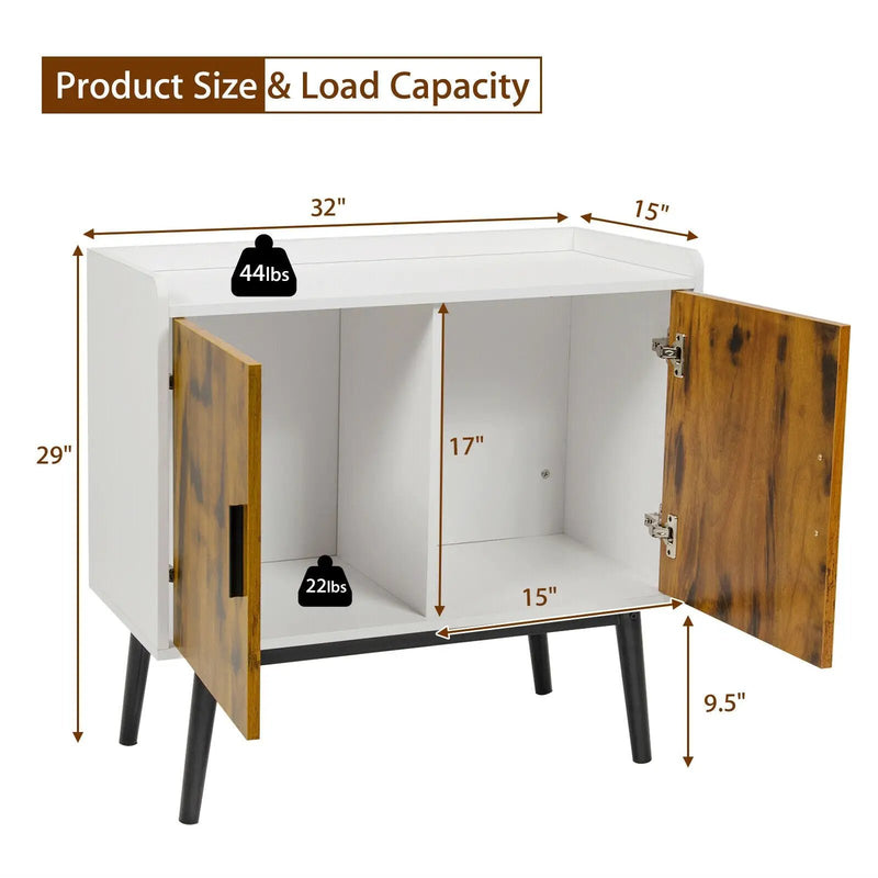 Mid-Century Wood Storage Cabinet with 2 Doors and Metal Legs for Entryway by DirectDeals