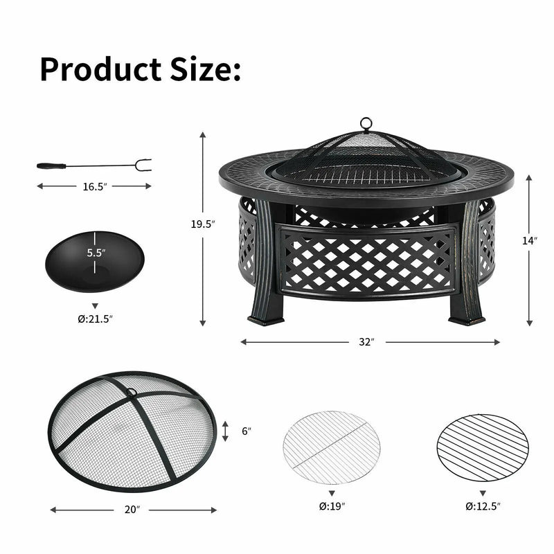 Outdoor Fire Pit with BBQ Grill and High-temp Resistance Finish by DirectDeals