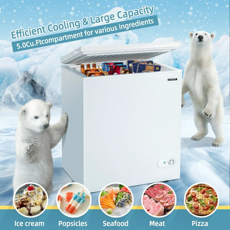 5.2 Cu.ft Chest Freezer Upright Single Door Refrigerator with 3 Baskets-White by DirectDeals