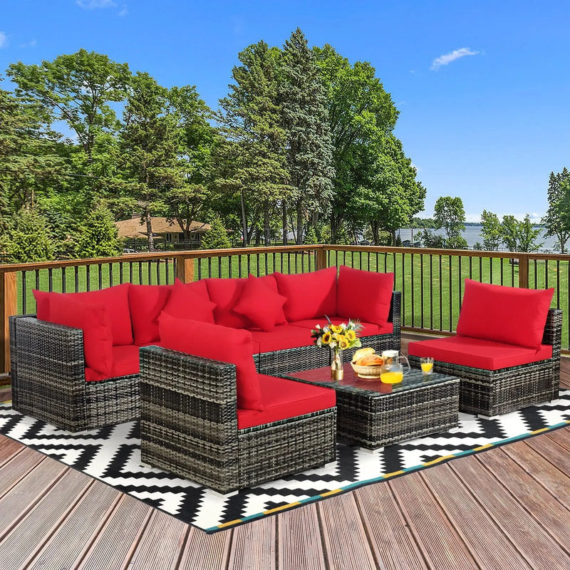 7 Pieces Patio Rattan Furniture Set Sectional Sofa Garden Cushion by DirectDeals