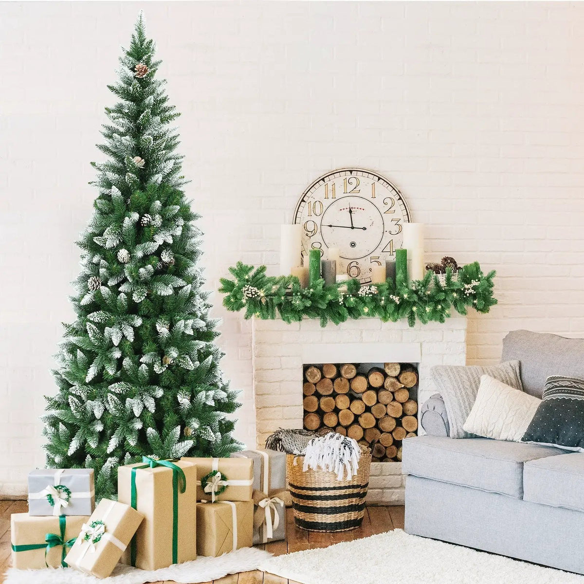 5/6/7.5 Feet Artificial Pencil Christmas Tree with Pine Cones, photo 14 of 24
