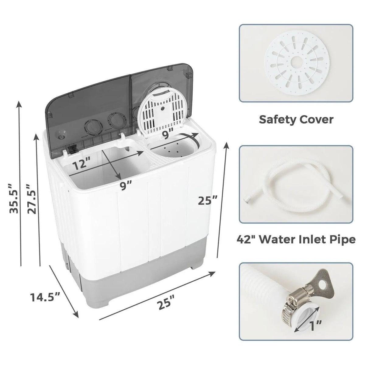 2-in-1 Portable 22lbs Capacity Washing Machine with Timer Control, photo 8 of 16