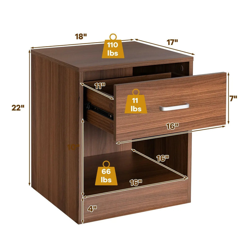2 Pieces Nightstand with Storage Drawer and Cabinet by DirectDeals
