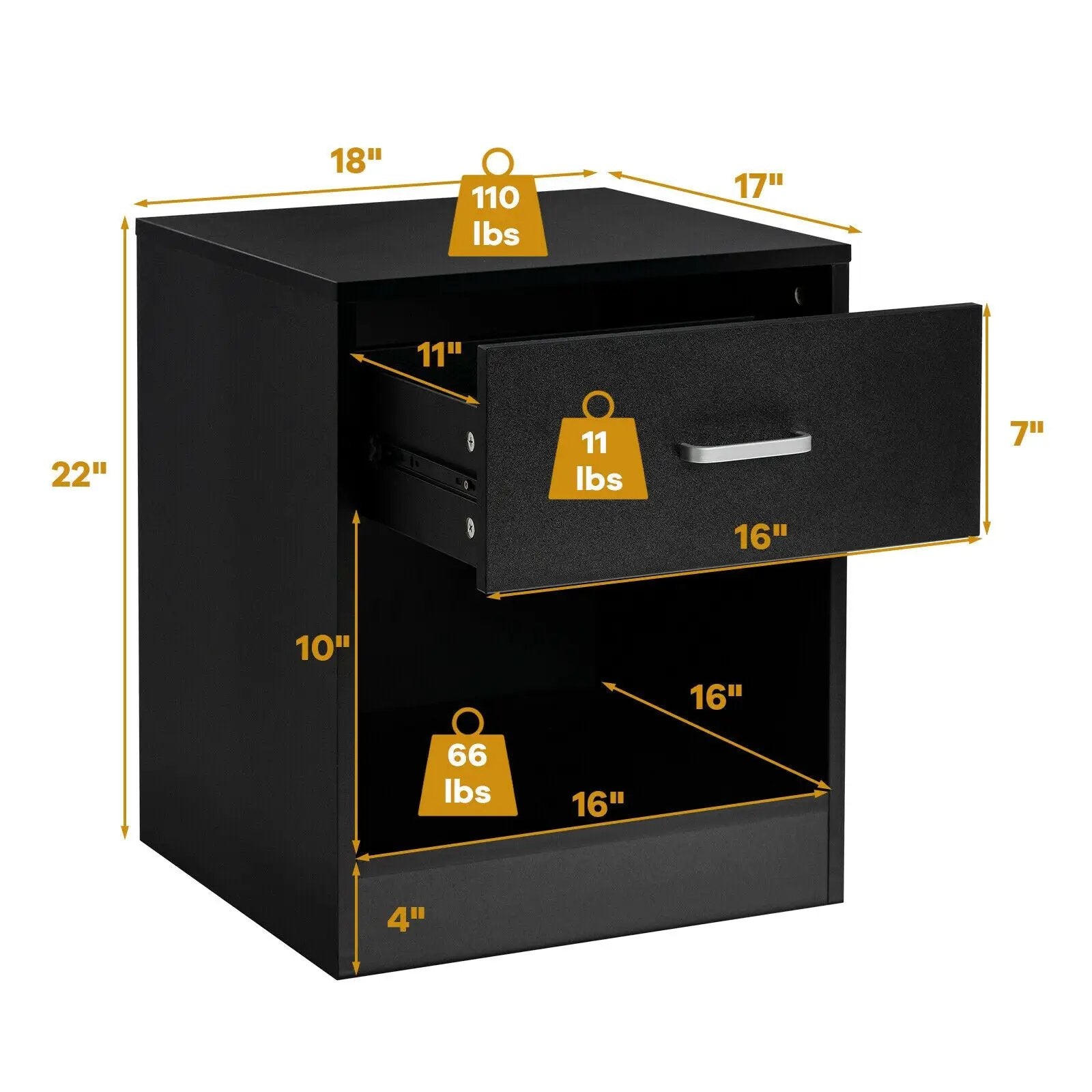 2 Pieces Nightstand with Storage Drawer and Cabinet by DirectDeals