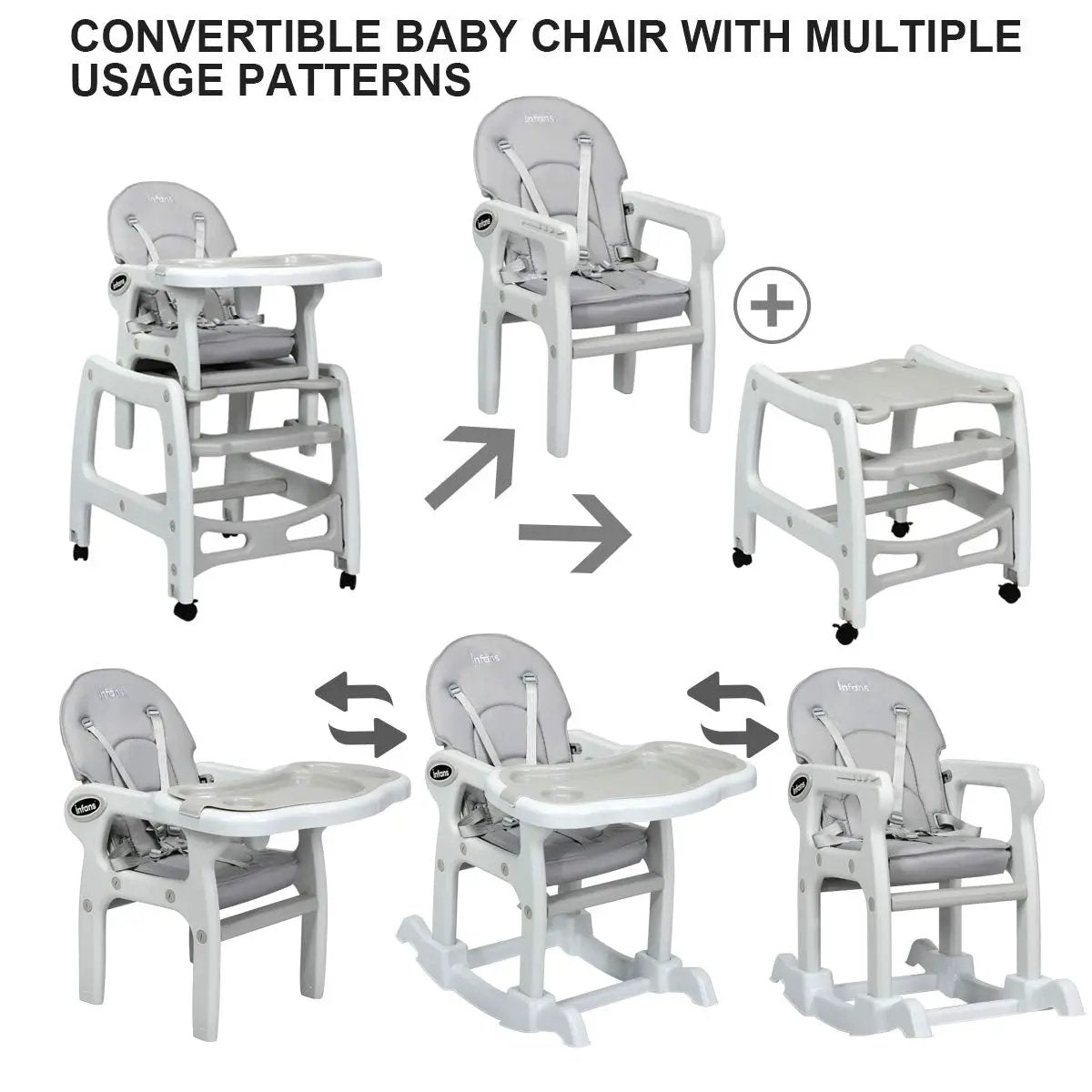 3-in-1 Baby High Chair with Lockable Universal Wheels, photo 5 of 9